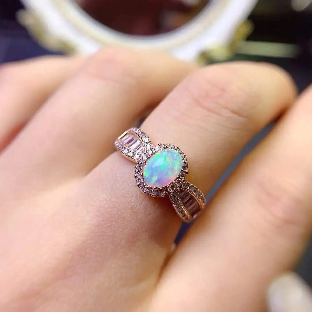KJJEAXCMY New Jewelry Natural Women's White Opal Ring 925 silver inlay Colorful and splendid Crystal pure fire flash explosion