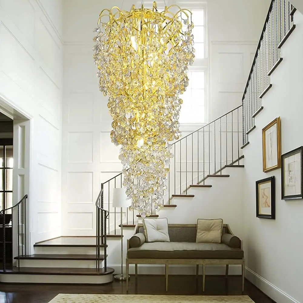 

Luxury Staircase Crystal Chandeliers Branches Crystal Ceiling Chandelier For Loft Staircase Crystal Chandelier For High Ceiling