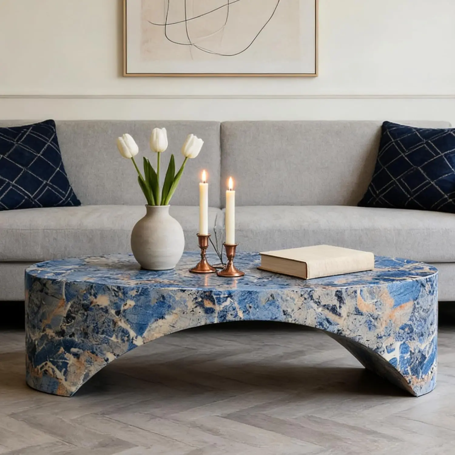 43.31" Oval Coffee Table In Faux Marble,Stylish And Modern Fiberglass Dining Table, No Assembly Modern Center Table, Customized