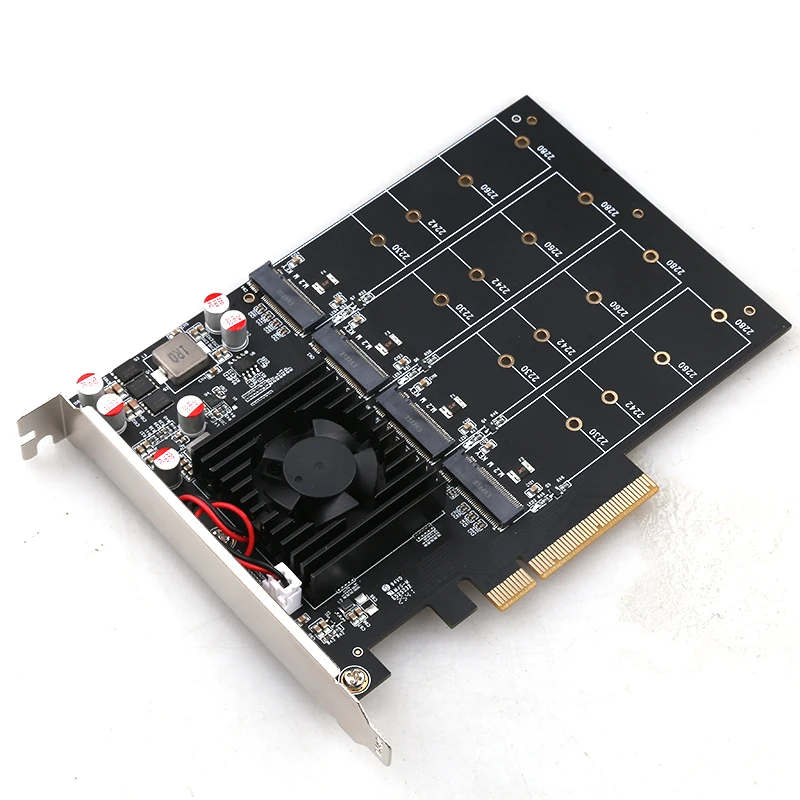 PCIe 3.0 X8 Expansion Card   Quad M.2 NVMe SSD Switch Adapter, 4 Port PCI-E Riser for Servers