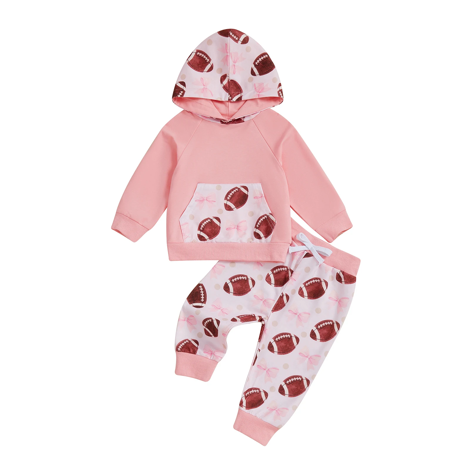 

Adorable Infant Girls Autumn Ensemble Stylish Striped Patterned Hooded Top with Matching Trousers 2 Piece Suit