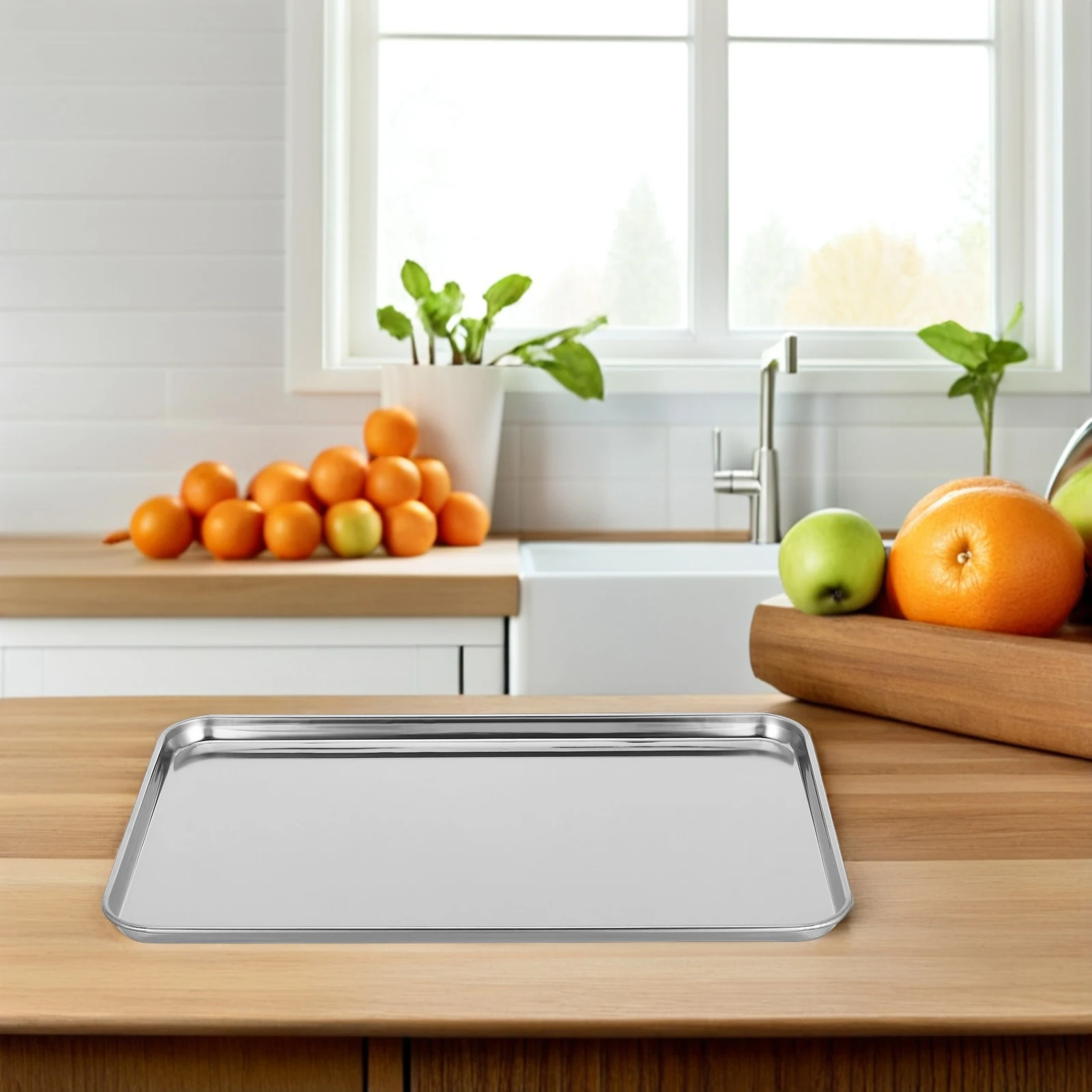 

Stainless Steel Tray 26 5x15 5x1 2CM Lightweight Food Holder Rectangle Plate for Home Storage Fruit Dessert Snack