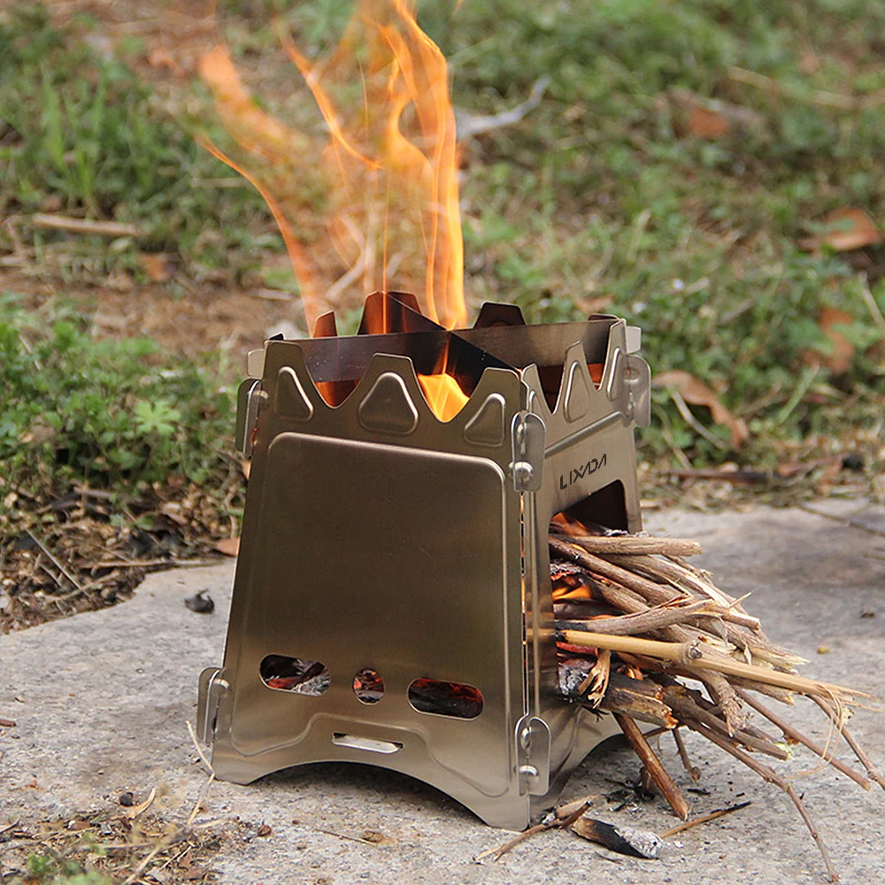 Lixada Camping Stove Compact Folding Titanium/Stainless Steel Wood Stove for Outdoor Camping Hiking Cooking Picnic