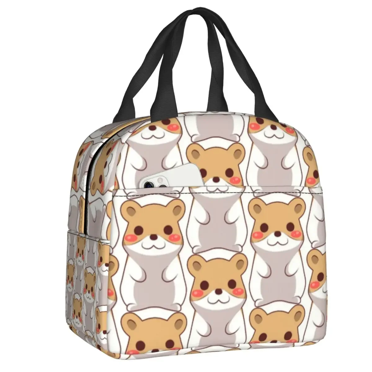 Hamster Peeping Through Hole In Brown Cardboard Insulated Lunch Bags for Women Resuable Cooler Thermal Bento Box School
