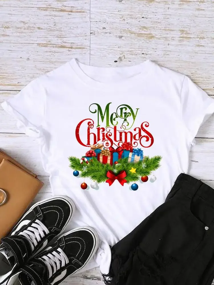 Lovely Gift Style Tree Trend Lady New Year Shirt Print Women Tee Christmas Holiday Top Fashion Clothing Clothes Graphic T-shirts