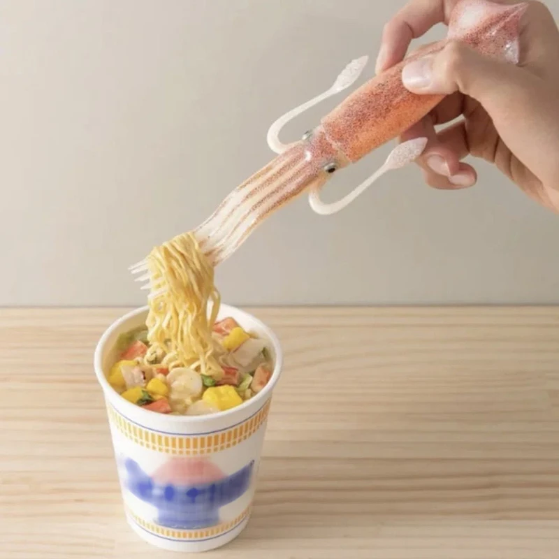 SN 1pc Funny Squid Cuttlefish Fork Fruit Cup Noodle Tableware Fork Instant Noodle Forks Bento Lunches Forks Food Pick Toothpick