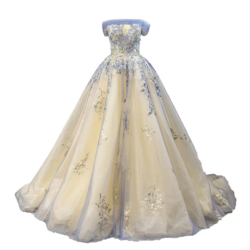 2025 New High Quality Luxury Women's Wedding Dress Pong Dress Host Dinner Dress One Shoulder Style Queen Wedding
