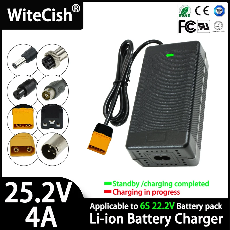 

DC 25.2V 4A Li-ion Battery Charger for 6S 21.6V 22.2V 18650 Polymer lithium battery pack Charger DC5521/XT60/XT90 Connector