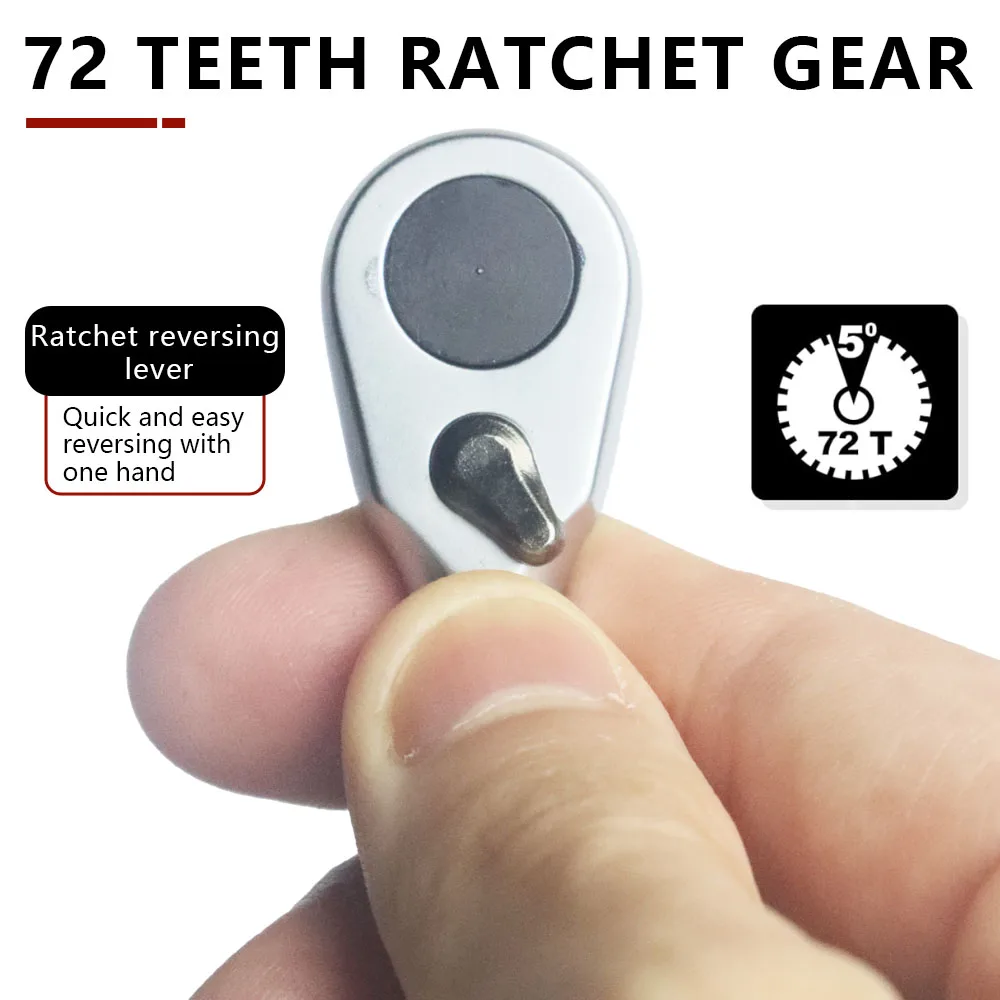 Mini llave de trinquete hexagonal: adaptadores de brocas hexagonales de 1/4", controlador de puntas de 72 dientes compatible con accesorios de extensiones de enchufe de 1/4 de pulgada