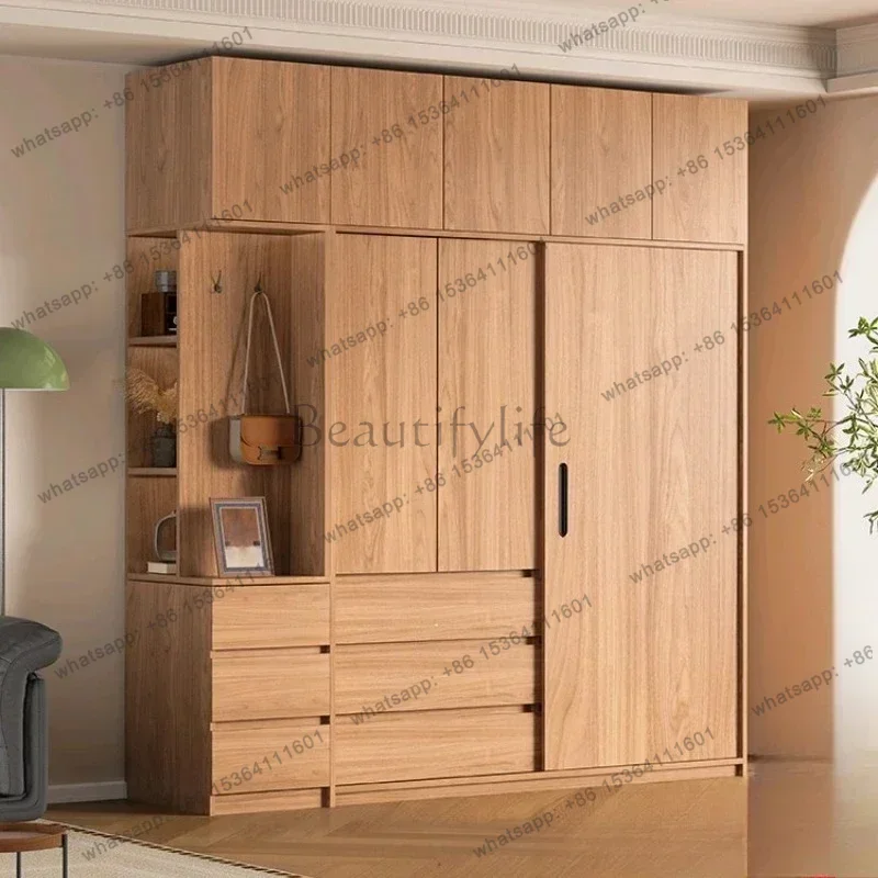 Factory Direct Side Double Wardrobe Oak Sliding Door House Organizer Open Storage Wardrobes Cabinet Bedroom Mueble Para Ropa Nor
