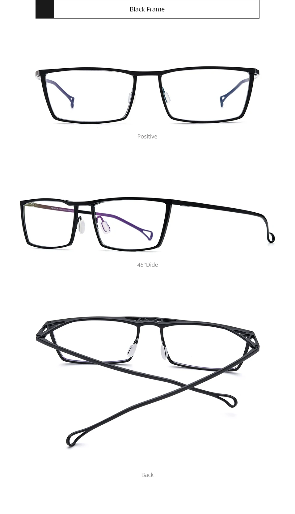 FONEX Reines Titan Brillengestell Männer Neue Marke Design Quadratische Brillen Japanische Handgemachte Ultraleichte Hochwertige Brillen 85722 – Detail 9
