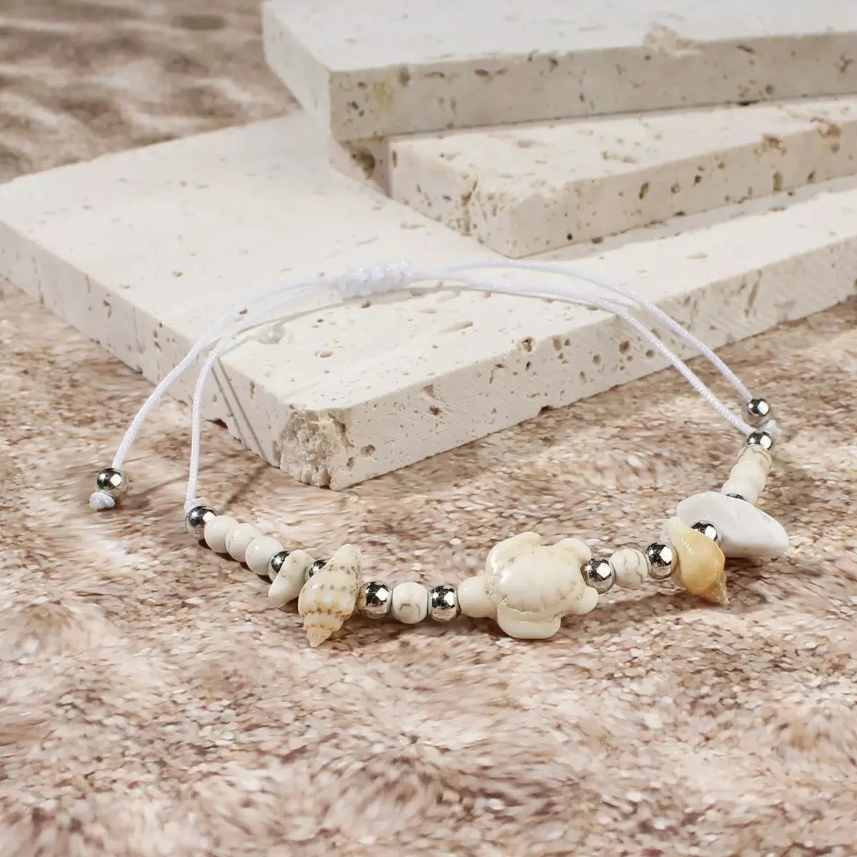 12 قطعة رائجة البيع الأبيض الفيروز البحر السلاحف شل الخرز سوار الصيف الشاطئ نمط الرجال النساء الصداقة سوار البدلة