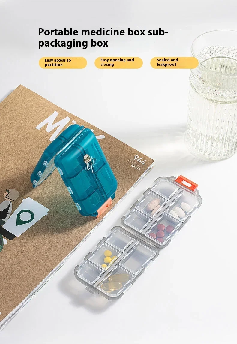 Tragbarer, farbenfroher Medizinkoffer mit 3 Räumen, Behälter für das Gesundheitswesen, Pillendose, Splitter, Reise-Pillendose, winzige Box, leicht zu tragen – Detail 3