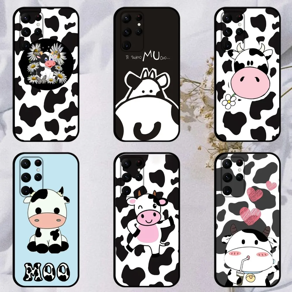 Dairy Cattle Cow Speckle Cute Cover Phone Case For Samsung S23,23,22,30,21,10,9,Note20 Ultra,Lite,Ultra,Plus,FE,Black Soft Case