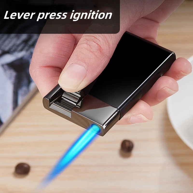 New Metal Windproof Jet Flame Butane Gas Lighter Lever Principle Press Ignition Portable Creative Personality Men's Gift Lighter