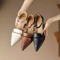 Sexy Pointed Toe Ladies Dress Shoes 2024 Autumn New One-word Belt Design Women's Pumps Casual Fashion Commuting Girl High Heels