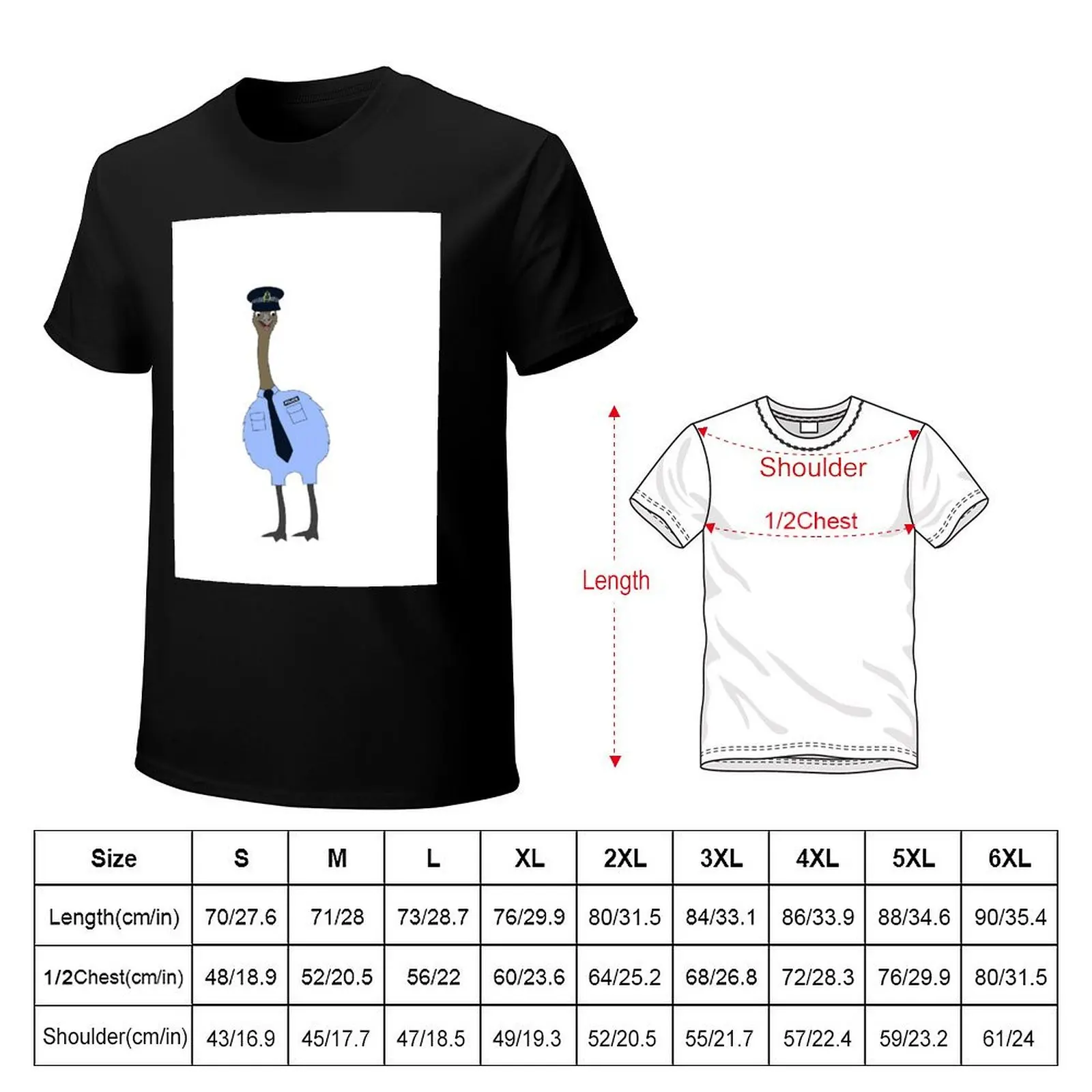 Emu Police Officer on White T-Shirt man t shirt designer T-Shirt