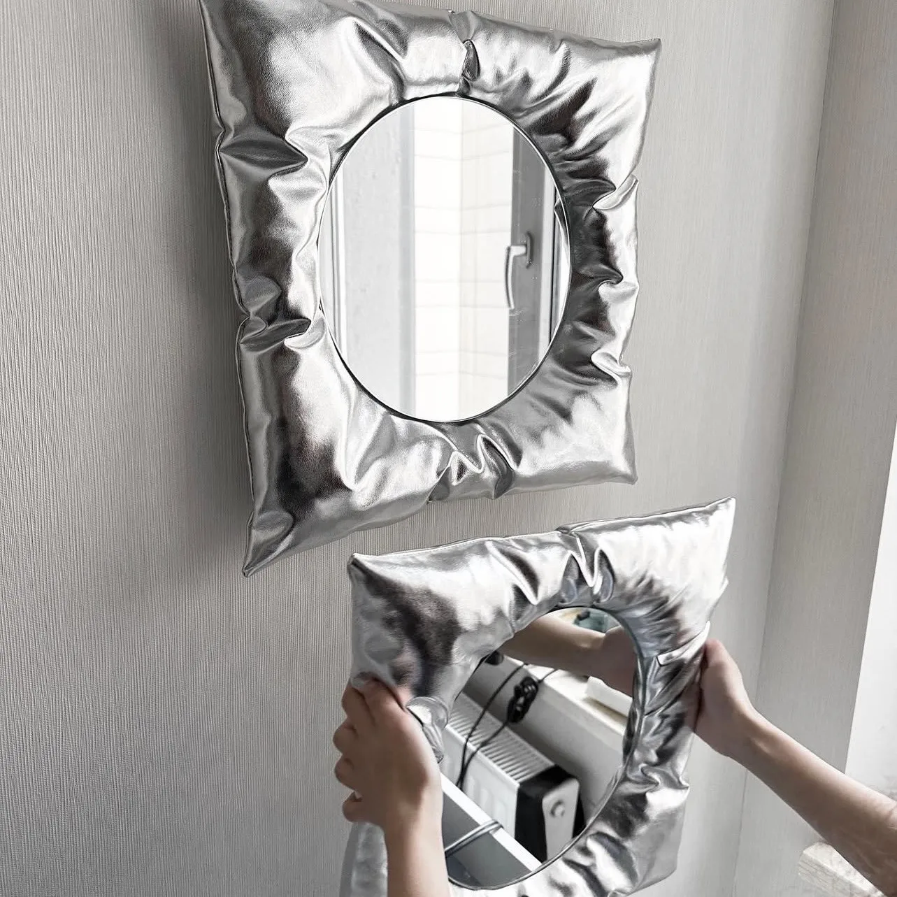 Miroir mural carré créatif en argent de style coréen moderne, miroir de maquillage, décoration murale pour salle de bain et chambre à coucher