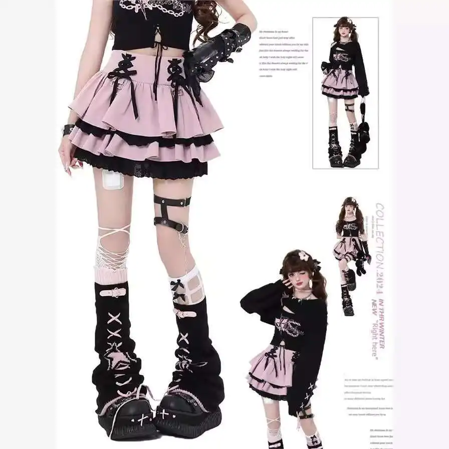 Y2k Sweet Cool jeune fille Style millénaire Hottie cravate dentelle bulle jupe Abi Culture jupe courte à plusieurs niveaux dentelle gâteau jupe dentelle