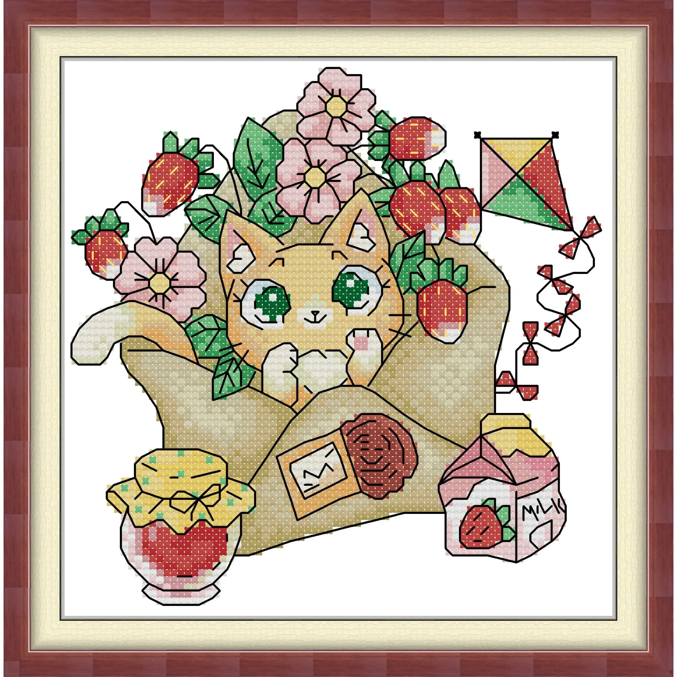 Joy Sunday Pre-printed Cross Stitch Kit  Easy Pattern Aida  Stamped Fabric Embroidery Set-Summer of Stamps