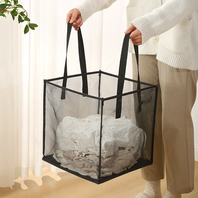 Large Multifunctional Clothes  Mesh Dirty Clothes Basket Bathroom Laundry Basket Foldable Bathroom