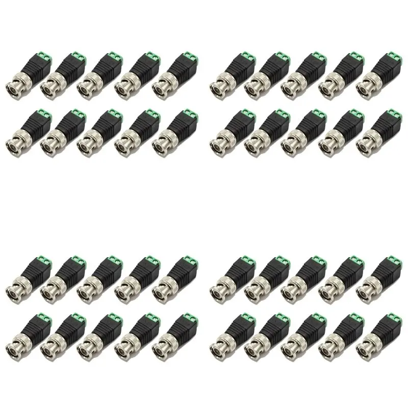 Conector BNC metálico macho B03B-40Pcs con conector DC, terminal de tornillo, Balun de video UTP para cámara de vigilancia CCTV