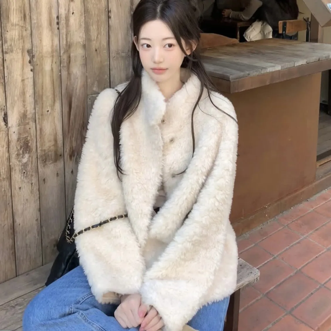 

Шикарное женское зимнее пальто с воротником-стойкой, меховое кожаное интегрированное теплое мягкое персонализированное маленькое пальто с воротником-стойкой, большое пальто