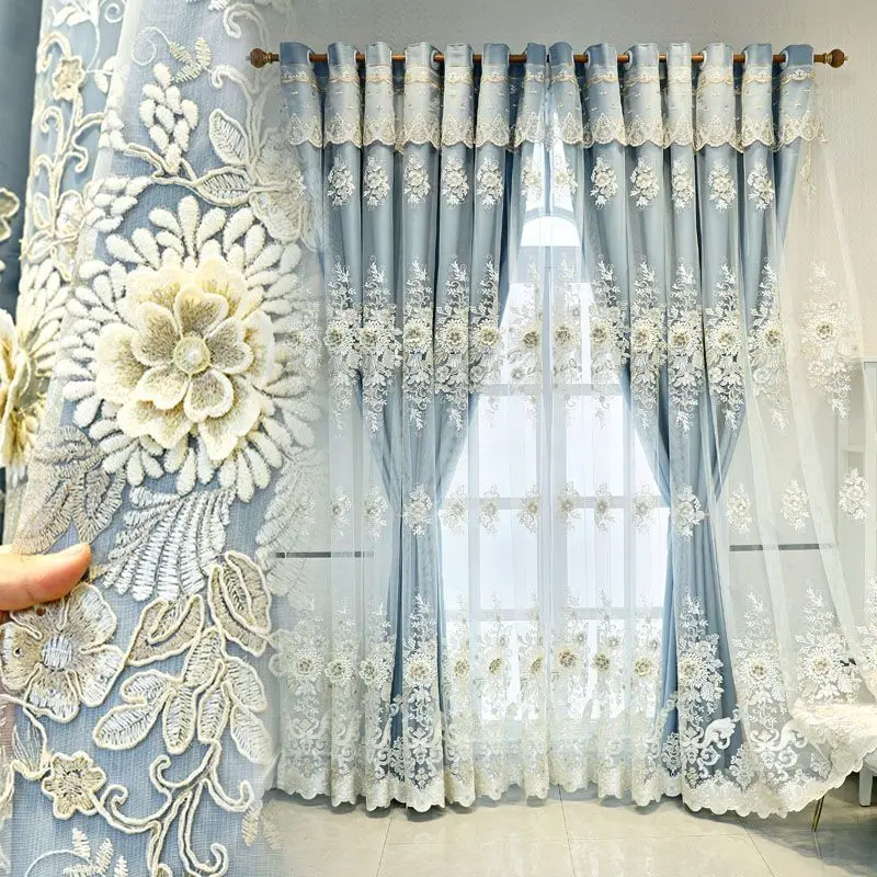 

Custom. [10000-Person] New High-End Living Room Three-Dimensional Embroidery Yarn Double-Layer Curtain Bedroom Shadin