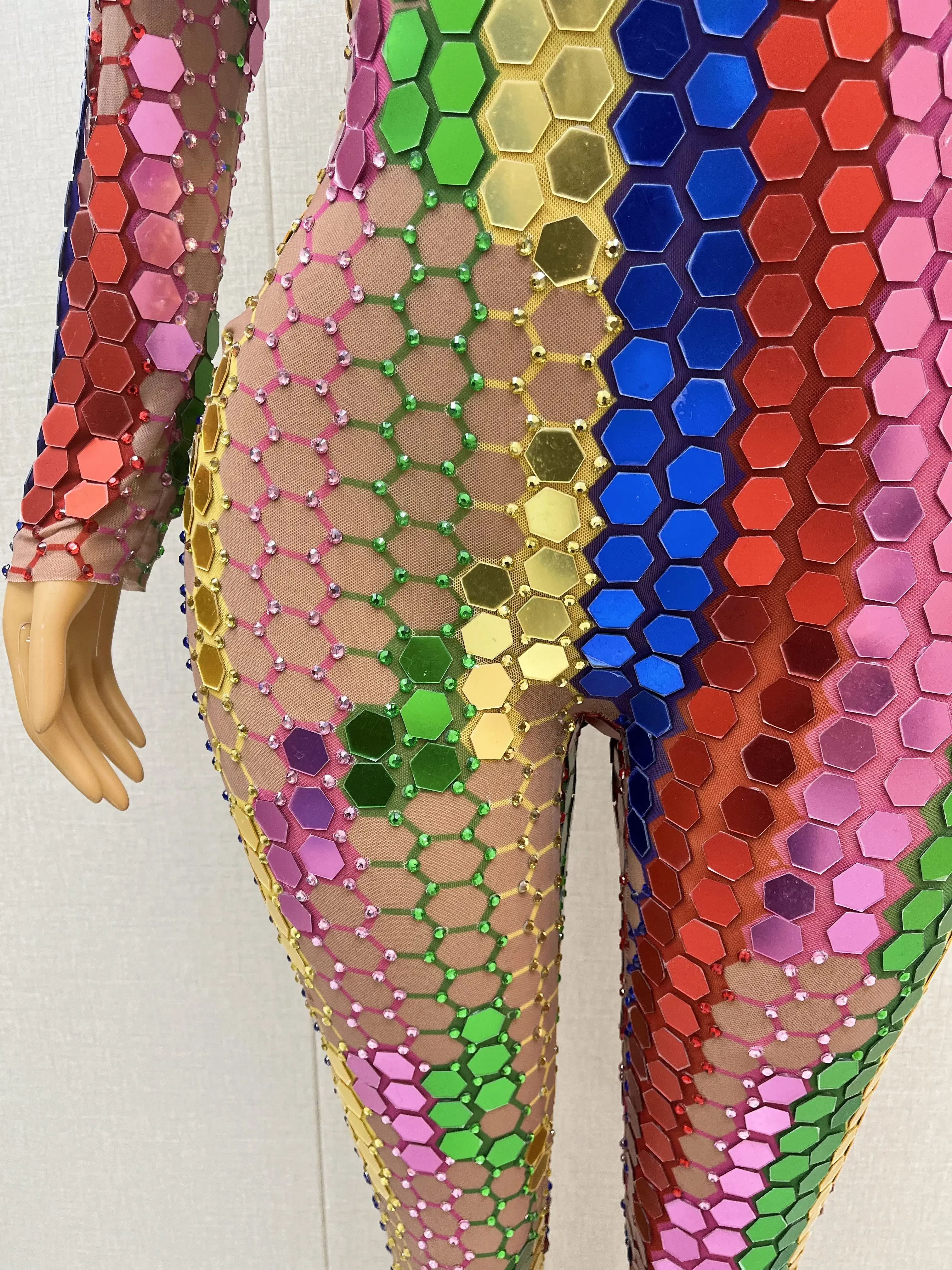 Singer Bodysuit Mirror Jumpsuit Birthday Celebrate Dance Rhinestones ...