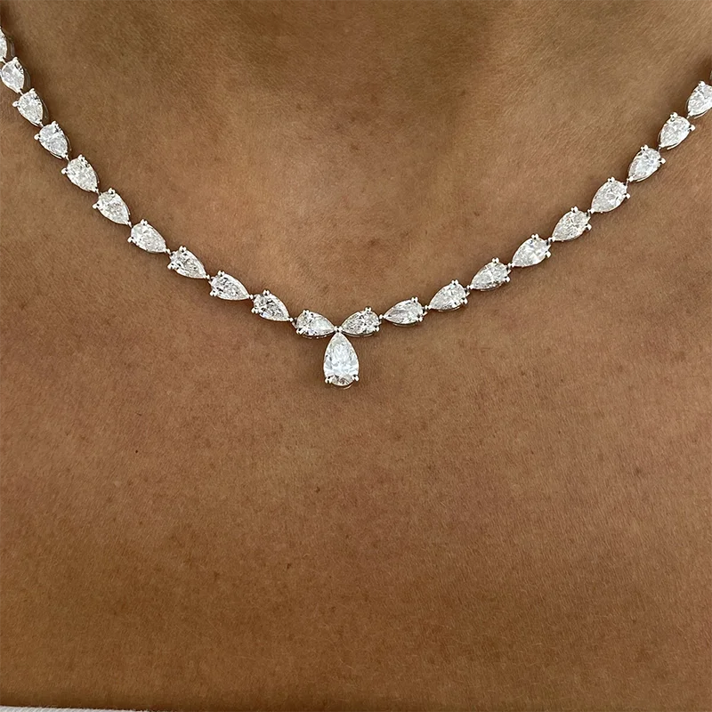 

Ожерелье для тенниса с бриллиантами грушевидной огранки, сертифицированное IGI и 13,8 карата с боковыми камнями, выращенное в лаборатории бриллиантами, золото 14 карат, 10 карат, роскошное ожерелье с бриллиантами