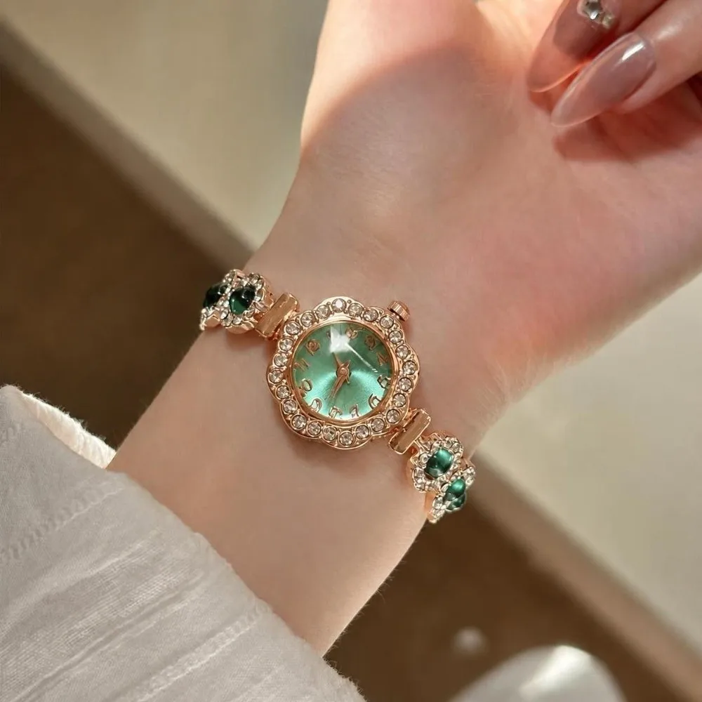 Fashion Elegant Bracelet Watch Rhinestone Alloy Quartz Watch Adjustable Flower Shape Chain Watch for Women Girls