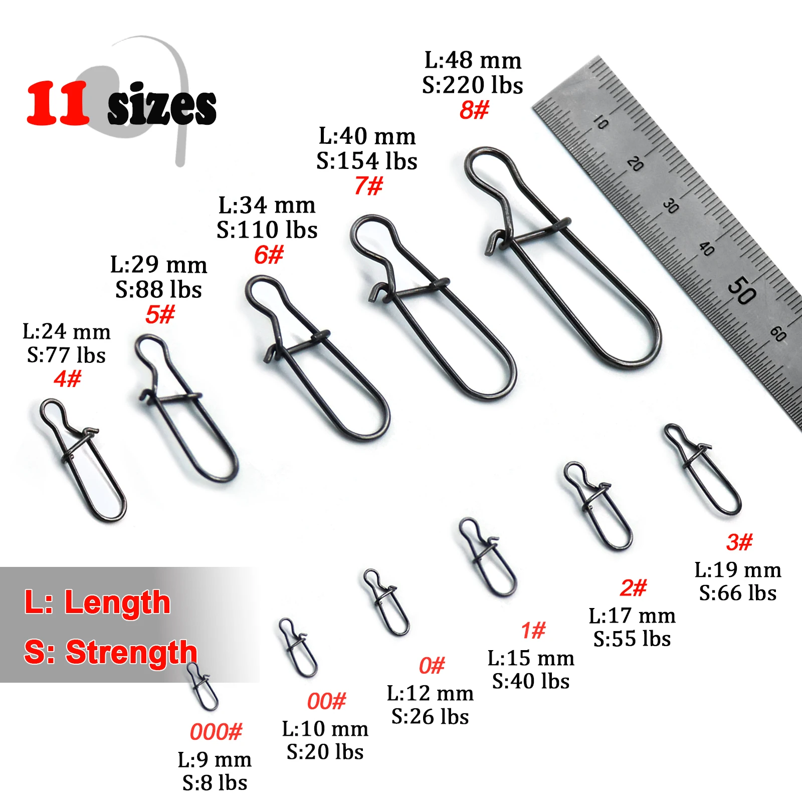 Fishing Snaps Fast Lock Clips Stainless Steel Fishing Connector Tackle Duo lock Clips Fishing Swivels Solid Rings Safety Snaps