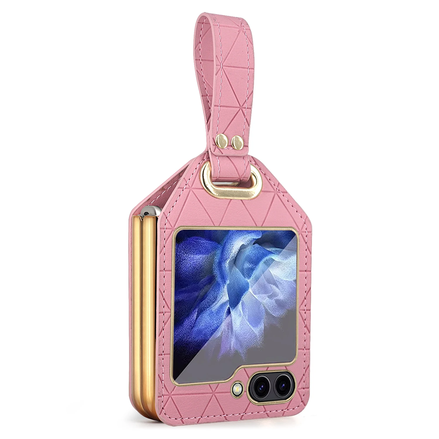 

For Samsung Galaxy Z Flip 5 4 3 Flip5 Case Luxury Rhombus Faux Leather Handheld Fingerrest Bracket Folding Shockproof Hard Cover