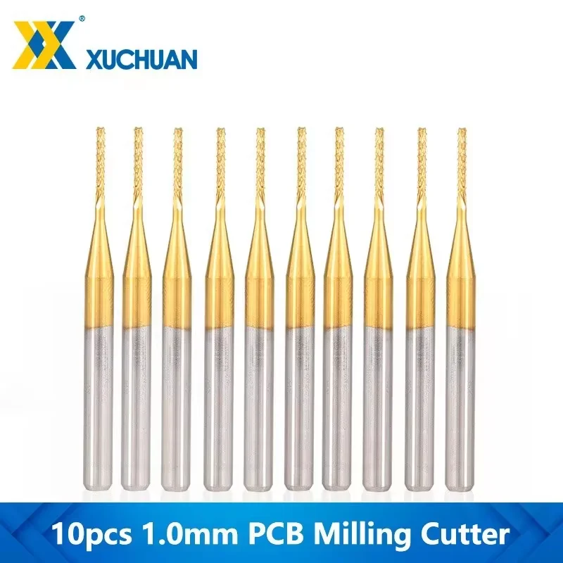 10pcs 0.5-3.175mm Titanium Coated Carbide PCB Milling Cutter CNC Router Bits Corn End Mill for PCB Machine Milling Tool