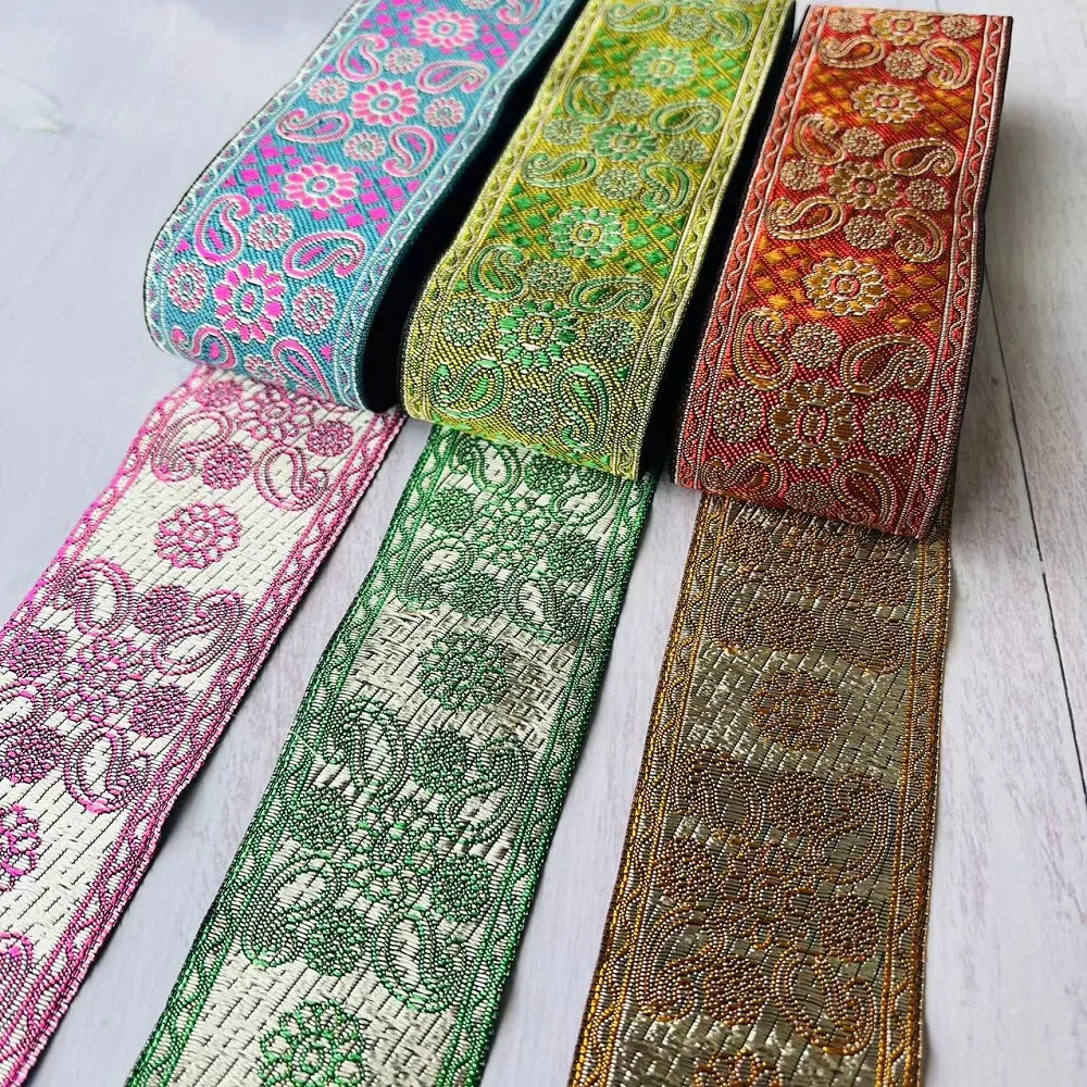 wide abou5cm 10yards/lot Polyester Woven Jacquard Ribbon paisley flowers pattern for curtain and clothing accessory LS-0549