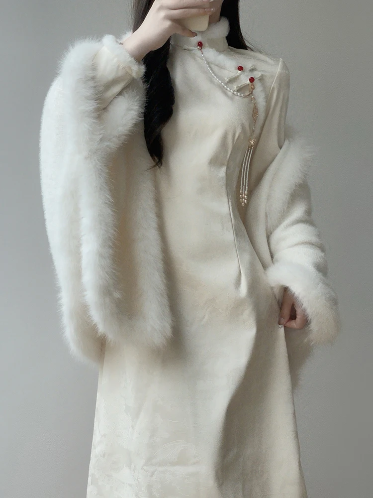 

Ting Yue Ling Young Sle Daily Dr Осенне-зимнее улучшенное китайское платье-ципао с флисовой подкладкой для девочек