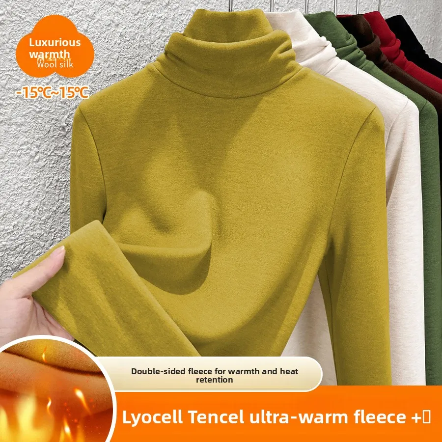 

Женская термофутболка Soossn с флисовой подкладкой, утолщенная, зимняя, с длинным рукавом, высоким воротником, теплая, удобная, модная