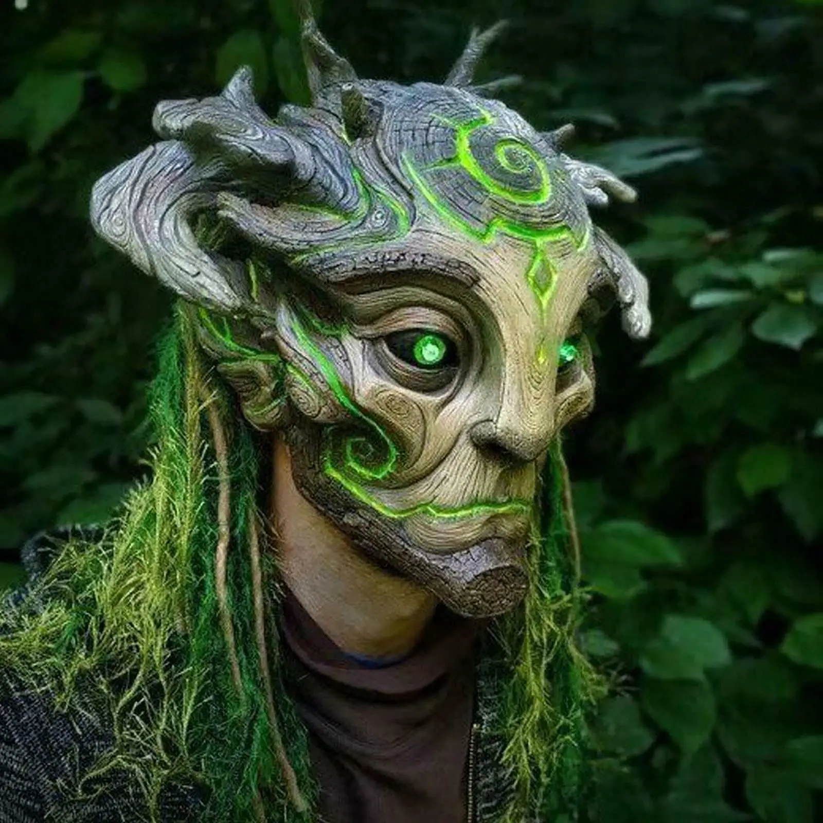 Adult Forest Spirit Mask Elves Led Light Up Mask Realistic Tree Headgear Creepy Zombie Spooky Demon Scary Halloween Cosplay Mask