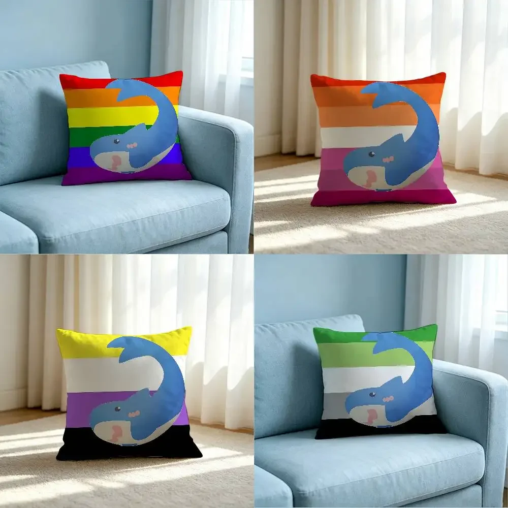 Trans Blahaj Shark Enamel Customizable Square Pillowcases, Stylish And Soft, Perfect For Beds, Cars, And Sofas.