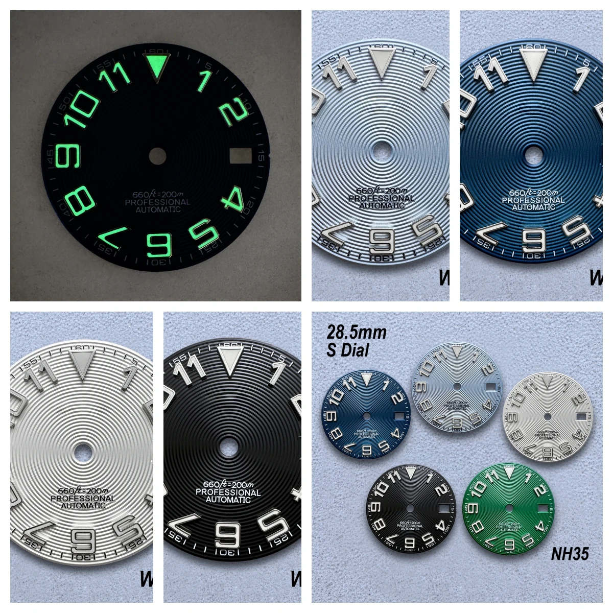 

28.5mm S Logo Dial Fit NH35/NH36/4R Japanese Movement Green Luminous CD Diving High-Quality Watch Modified Accessories