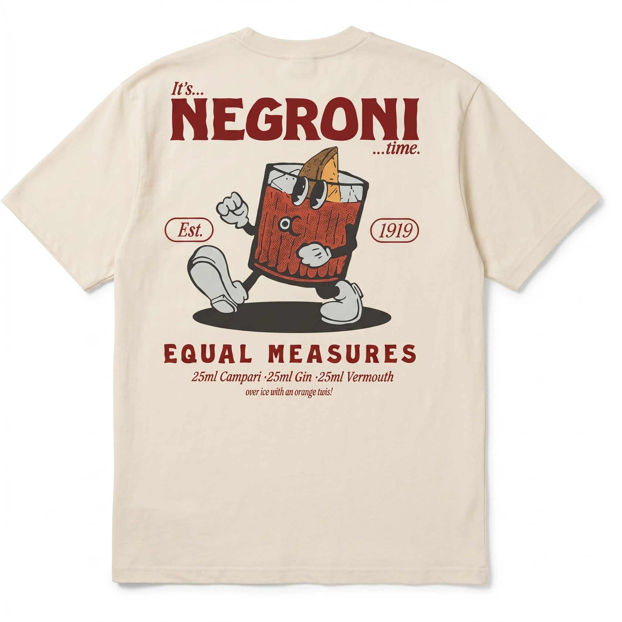 Negroni Cocktail Vintage T-Shirt für Männer und Frauen, Getränke-Rezept-Druck, übergroß, lässig, Streetwear, Barkeeper, kurzärmelig, T-Shirt – Detail 4