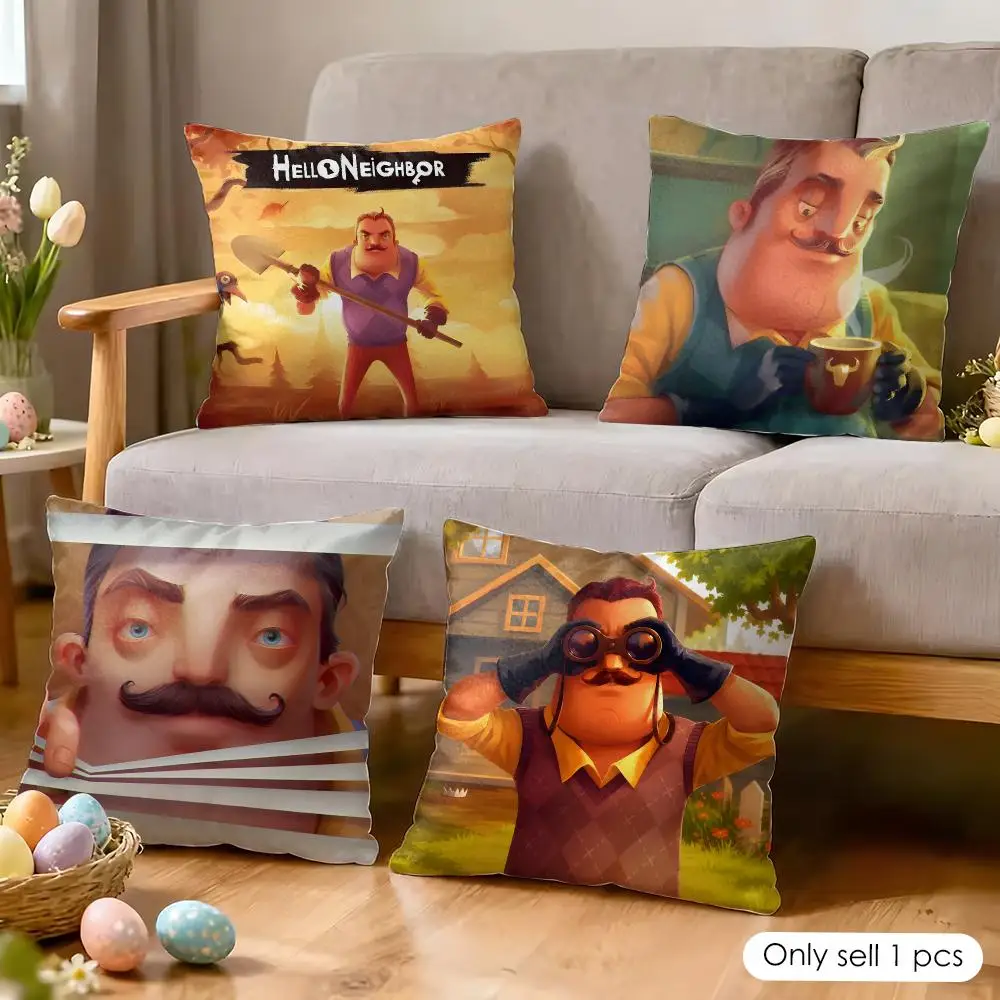Video Game H-Hello Neighbor Cushion Cover Wrinkle-Resistant Short Plush Pillow Case Breathable Machine-Washable