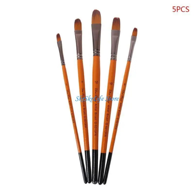 E65E 5PCS Portable Anti-sheding Paint Brushes for Wall Rock Pottery Canvas Painting