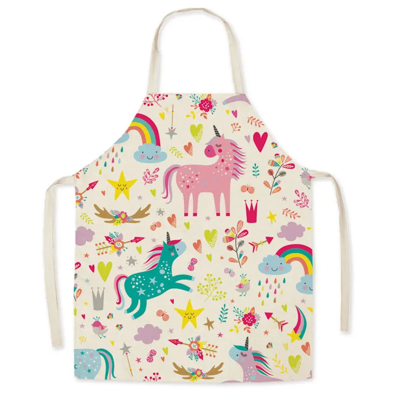 Linen Fabric Cartoon Unicorn Apron Greaseproof Parent-child Adult Sleeveless Kitchen Supplies