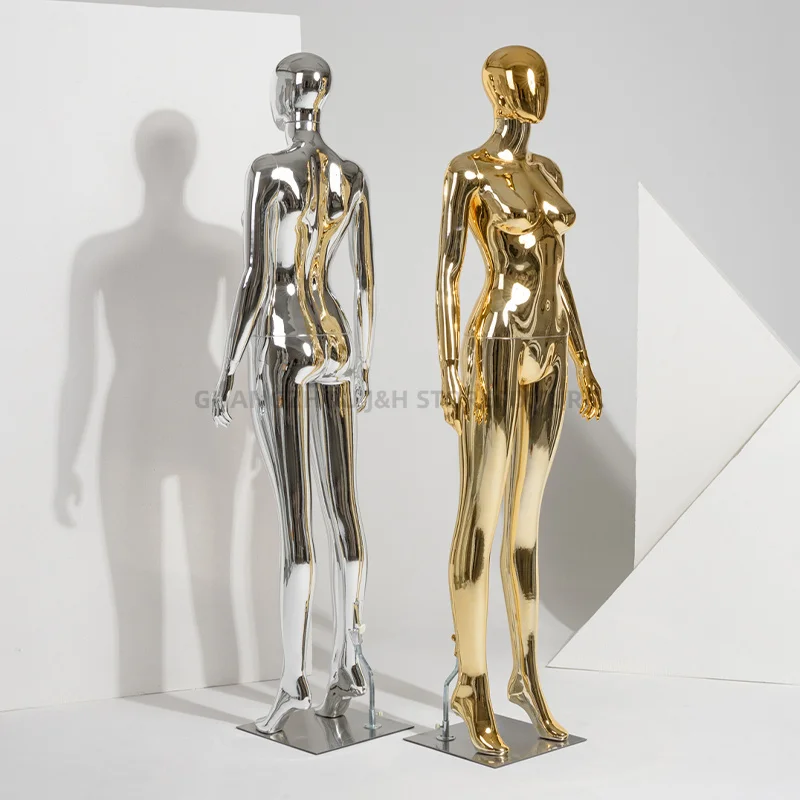 

Unique High-end Women Silver Chrome Mannequin Full-body Shiny Golden Clothing Display Model Female Torso for Clothes Store