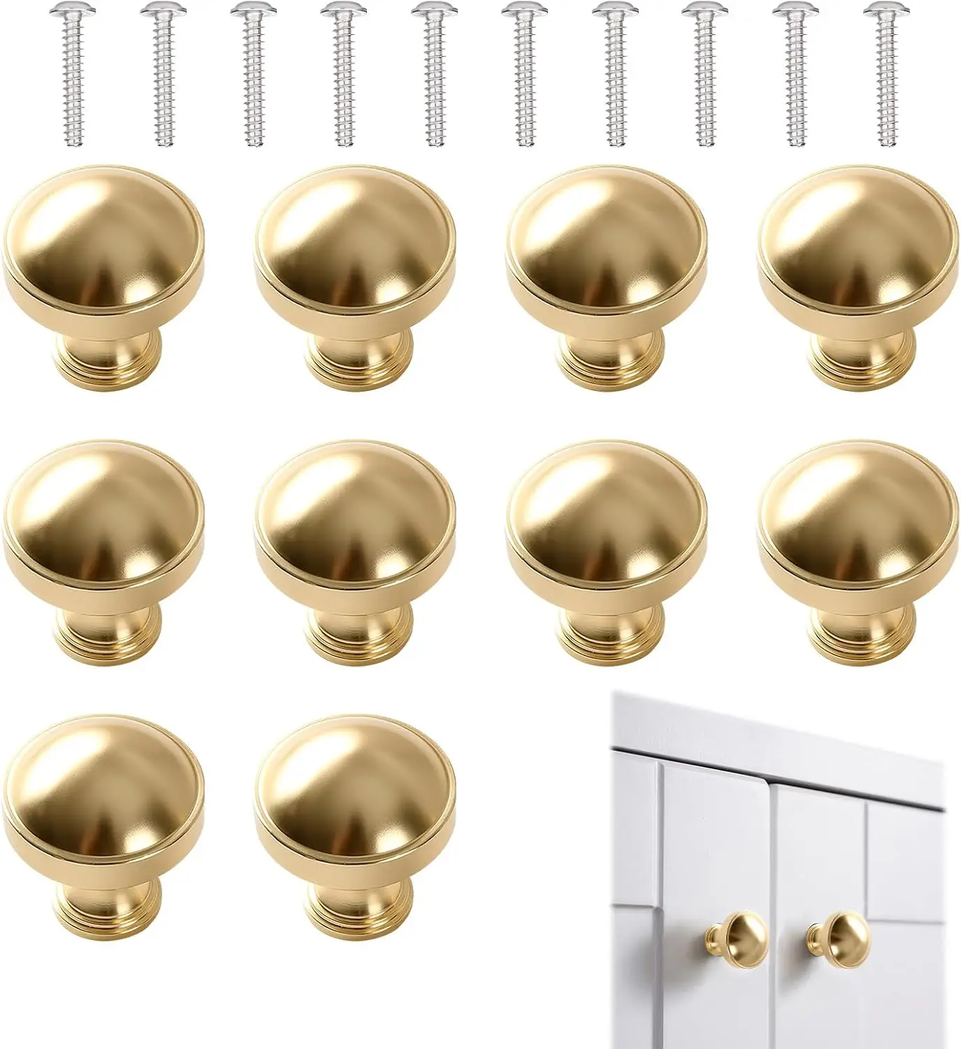 Alloy Knobs for Cabinets and Drawers Pulls, Round Brushed Gold Cabinet Knobs Handles Vintage Champagne for Dresser Kitchen