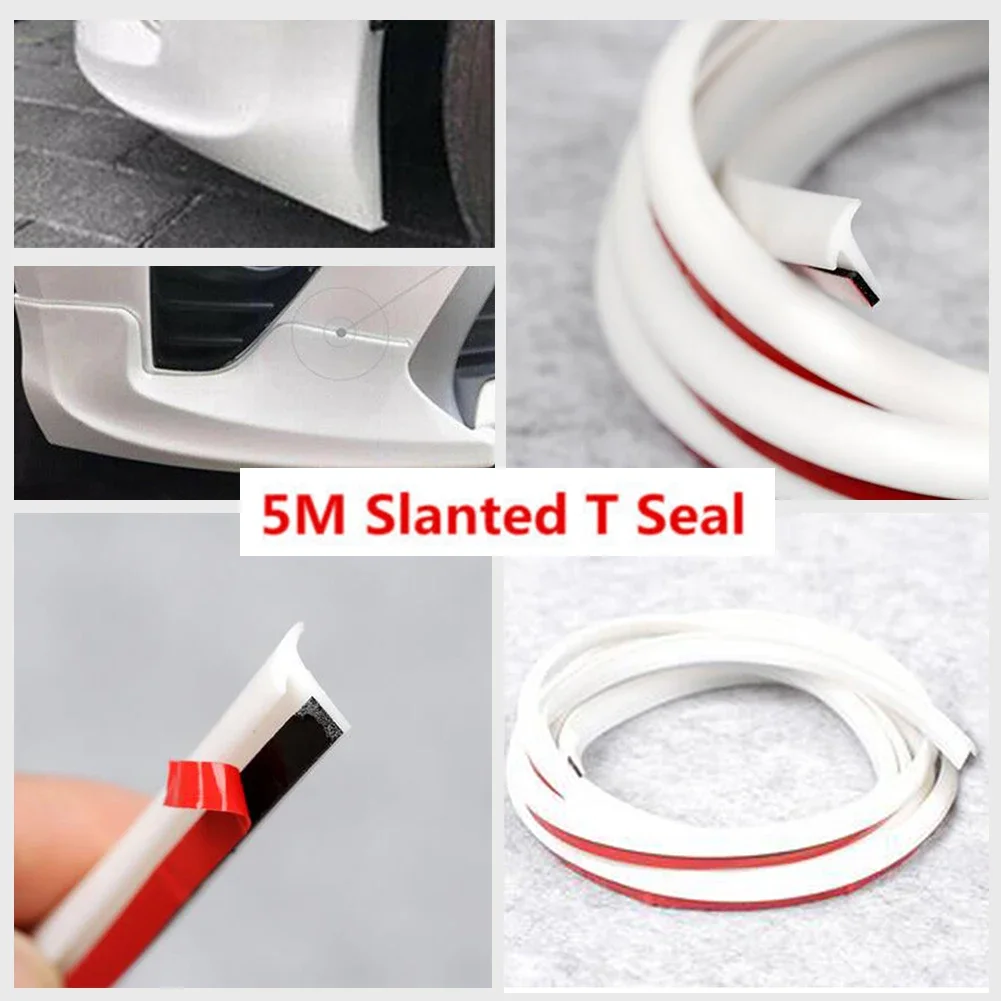 1pc Car Accessories 5M Car White Rubber Sealing Strip Inclined T-Shaped Weatherproof Edge Trim Universal Hight Quailtly