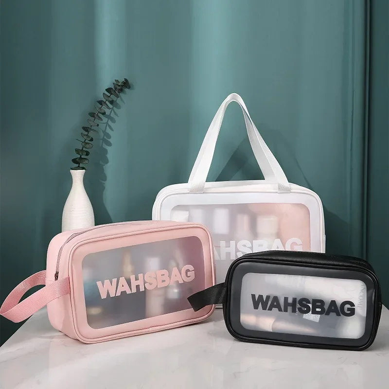 Borsa cosmetica da donna trasparente 3 pezzi Set borsa da bagno impermeabile borsa da bagno in PVC di grande capacità borsa da viaggio portatile