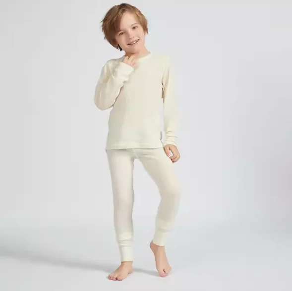 Supersoft Merino Wool Kids Base Layer Thermal Underwear Set 200gsm Long John's Baby Girls Boys Top And Pants Kinsei view 4