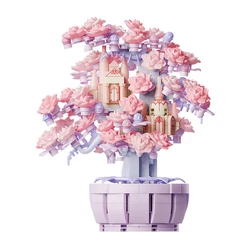 2 Styles Cute Sakura Tree House Building Blocks Decorations DIY Toys For Girls Street View Plants Model Bricks